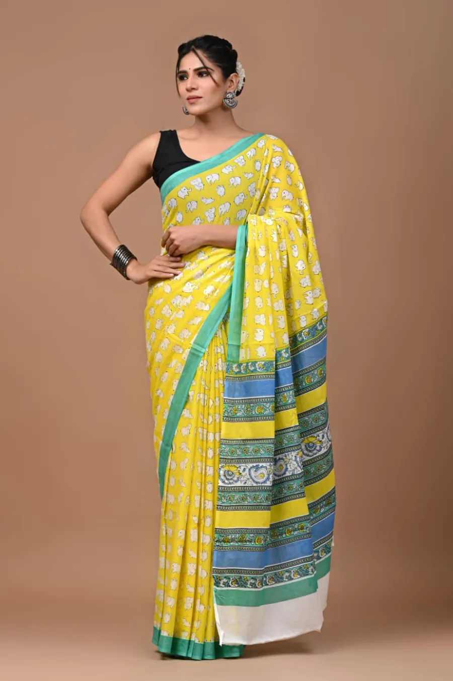 Beautiful Hand Block Printed Pure Cotton Mulmul Sarees